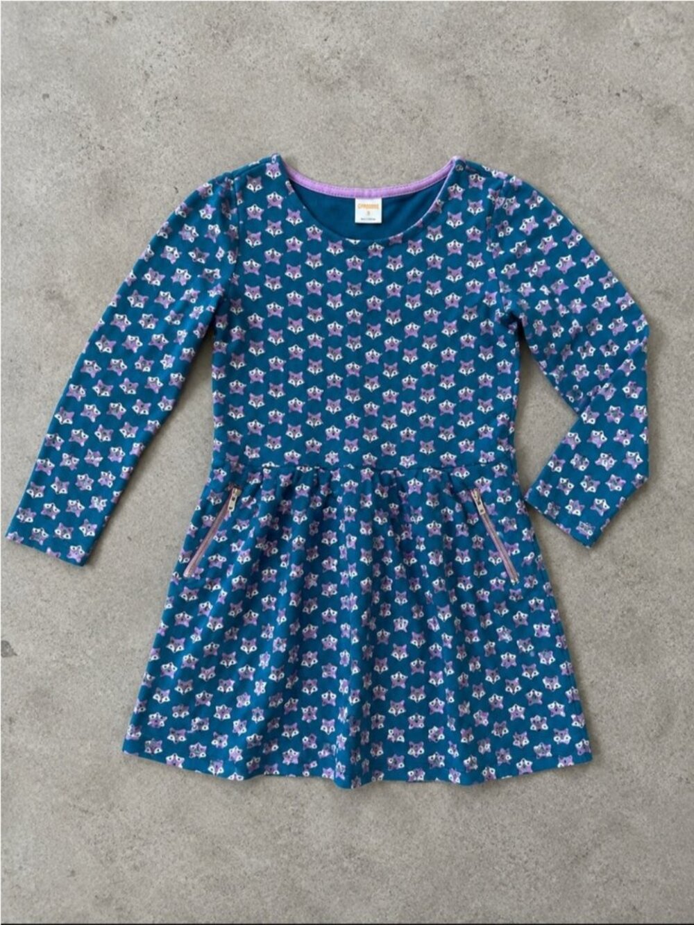 Gymboree Woodlands Weekend Fox Print Dress Size 8 Long Sleeve Zipper Pocket